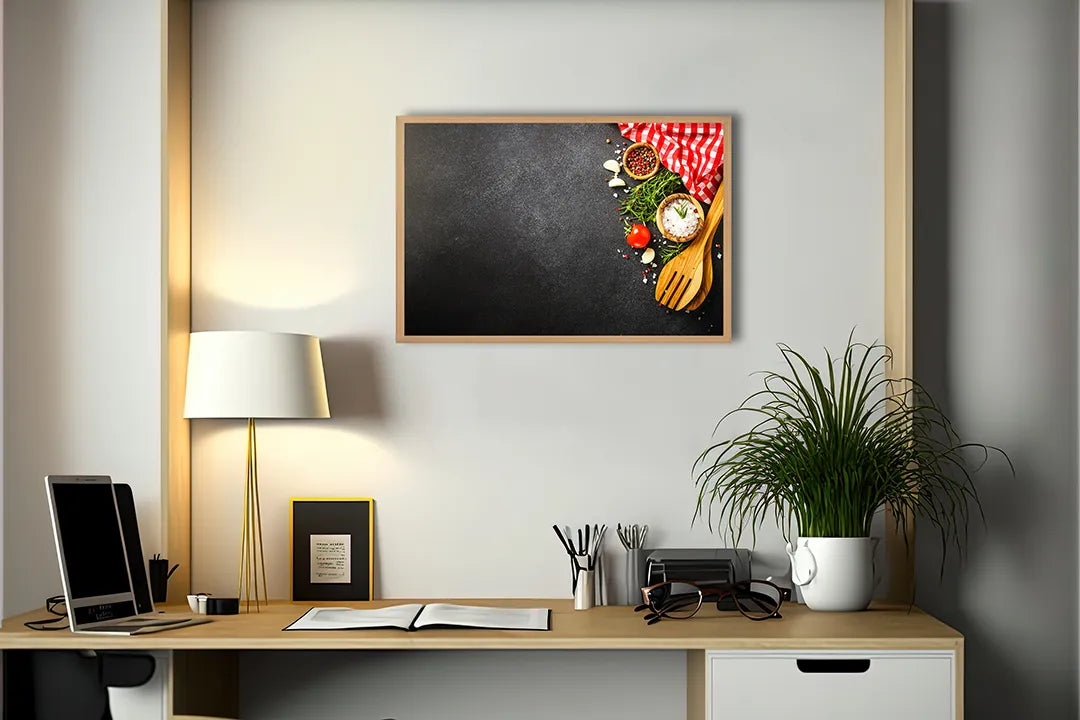 Metall Magnetboard mit hochwertigem Hölzerne kookgerei und tomaten Design