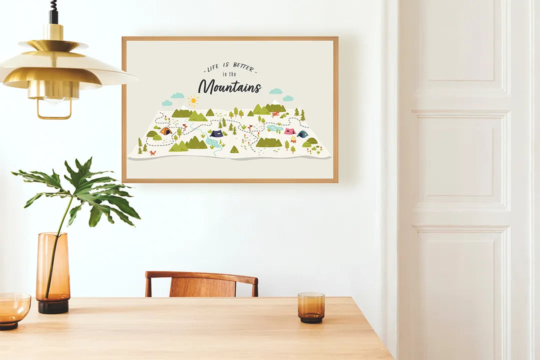 Metall Magnetboard mit hochwertigem Life is better in mountains Design
