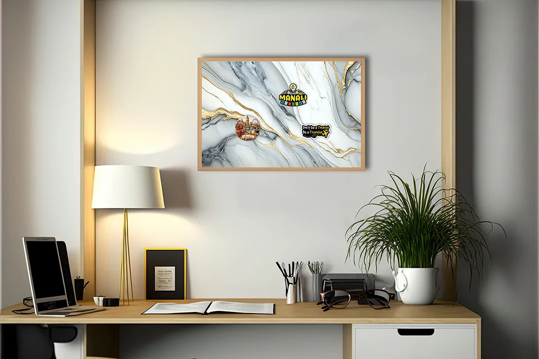 Metall Magnetboard mit hochwertigem Gold weiß Marmor Design