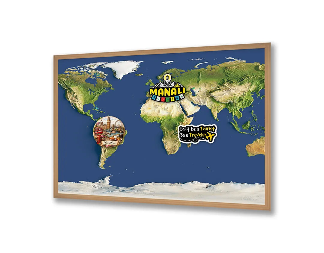 Metall Magnetboard mit hochwertigem Weltkarte blau Landschaft Design