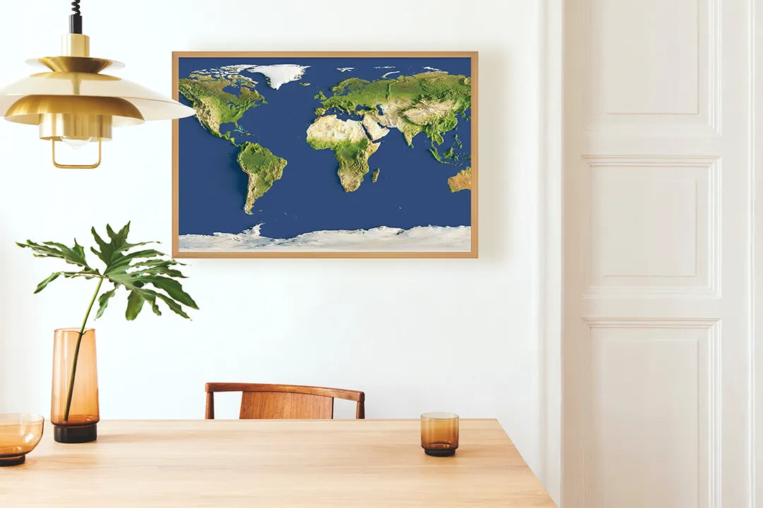 Metall Magnetboard mit hochwertigem Weltkarte blau Landschaft Design