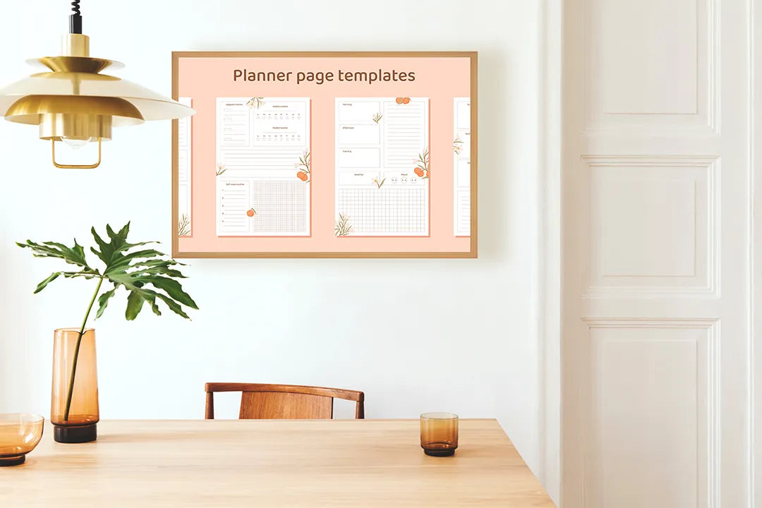 Metall Magnetboard mit hochwertigem Planer orange Blumen Design