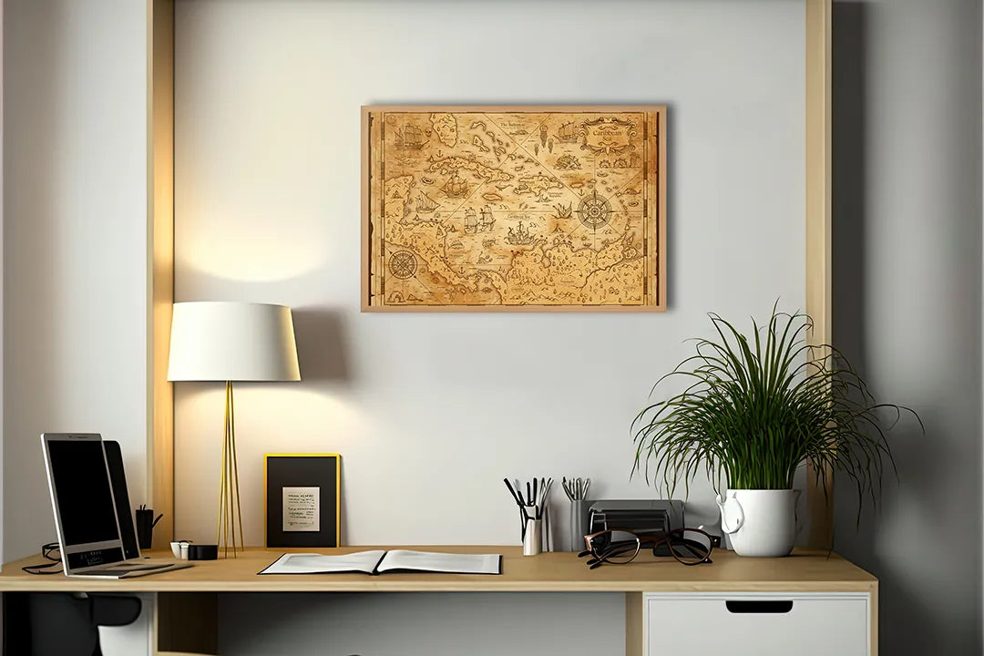 Metall Magnetboard mit hochwertigem Piratenkaart geel Design