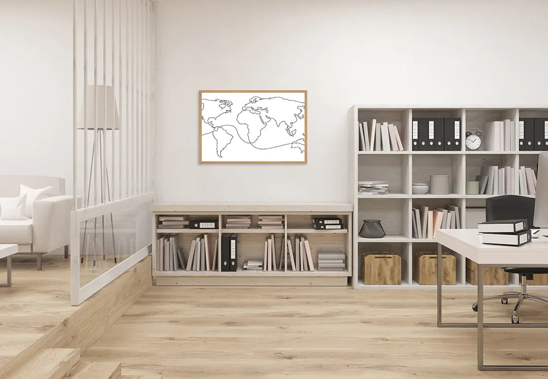 Metall Magnetboard mit hochwertigem Weltkarte schwarze Linien Design