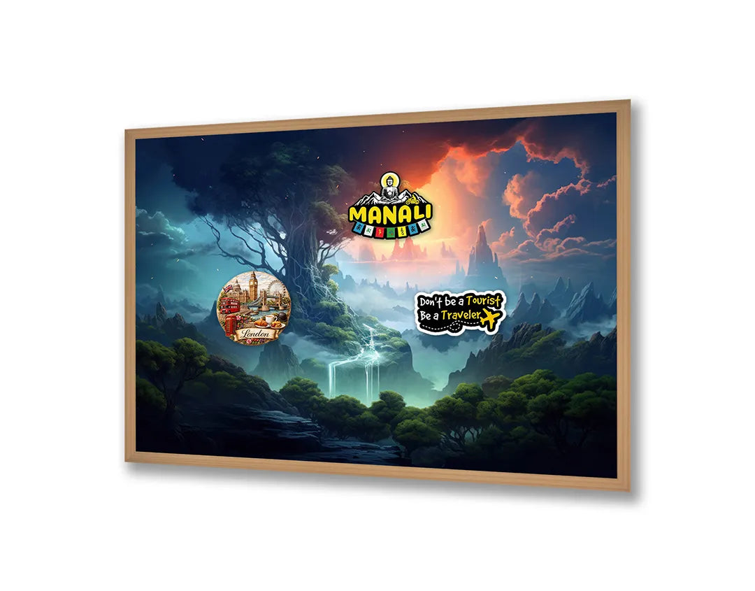 Metall Magnetboard mit hochwertigem Magisch Wald Sonnenuntergang Design