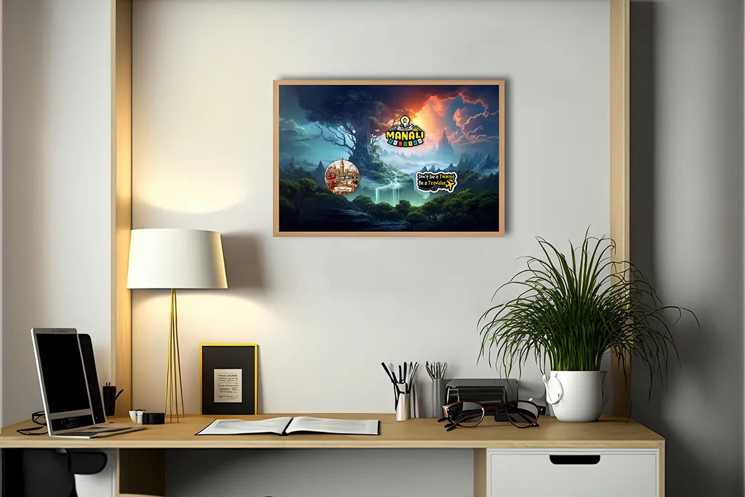 Metall Magnetboard mit hochwertigem Magisch Wald Sonnenuntergang Design