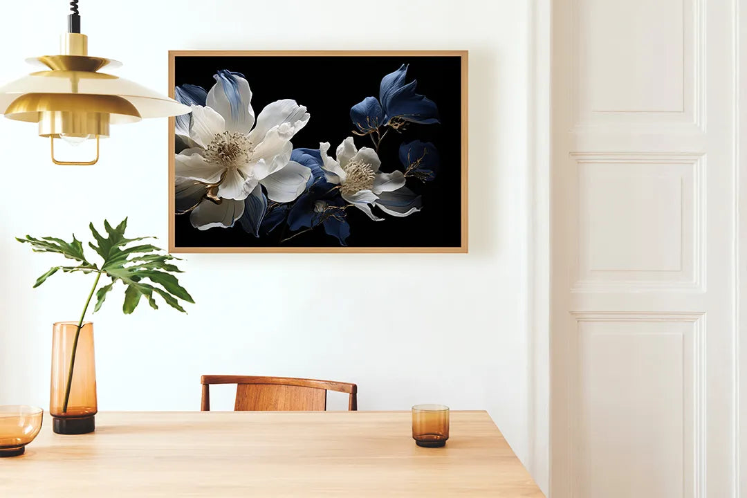 Metall Magnetboard mit hochwertigem Weiße Orchidee auf schwarz Design