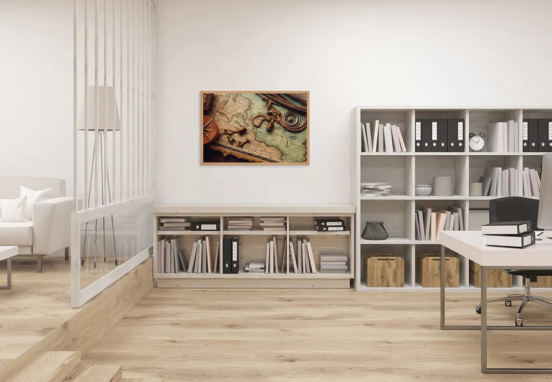Metall Magnetboard mit hochwertigem Weltkarte Holz Kompass Design
