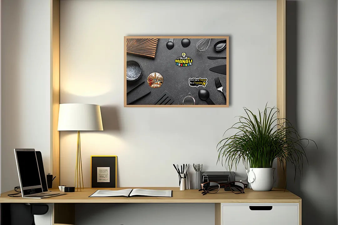 Metall Magnetboard mit hochwertigem Kookgerei dunkle Hintergrund Design