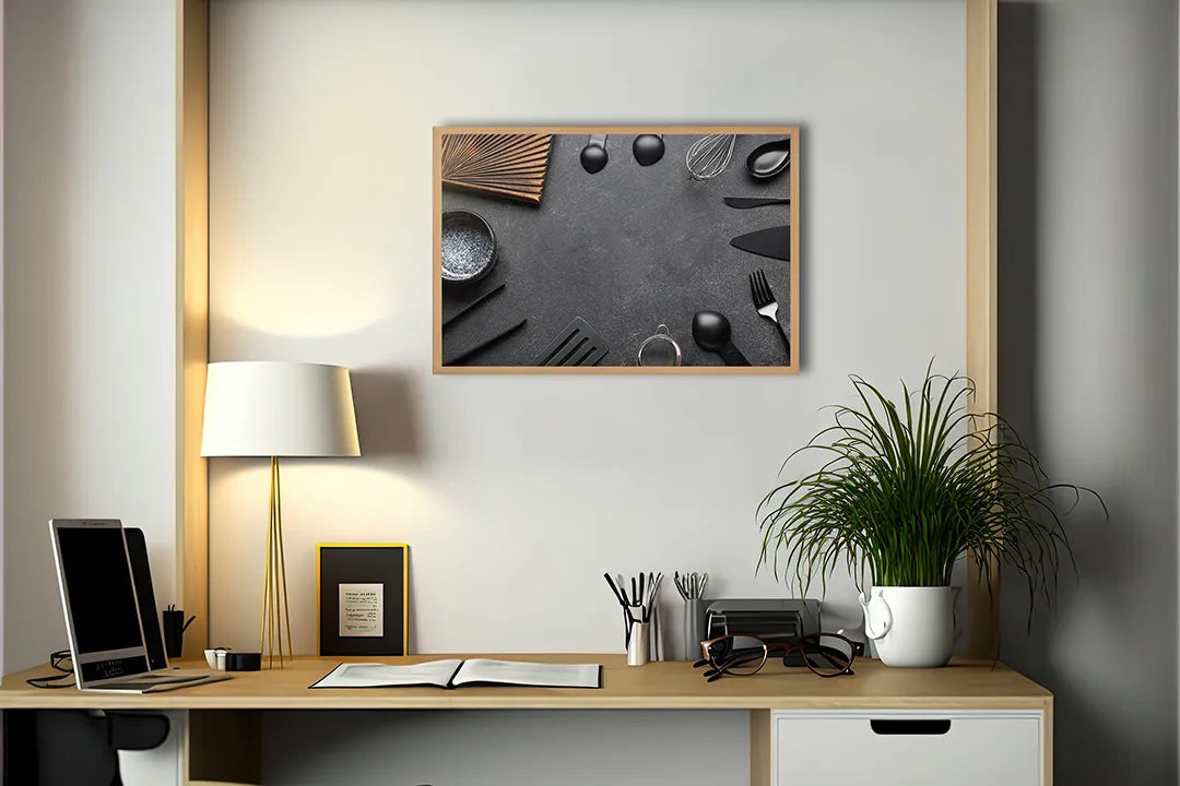 Metall Magnetboard mit hochwertigem Kookgerei dunkle Hintergrund Design