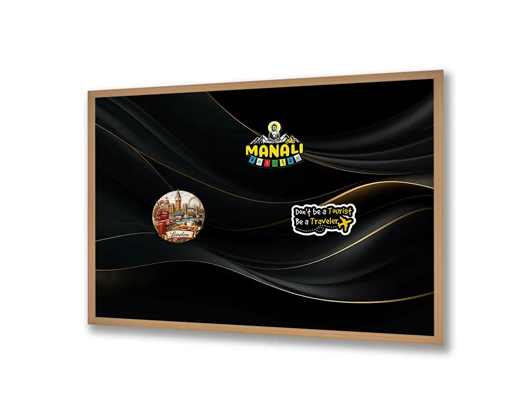 Metall Magnetboard mit hochwertigem Schwarze wellige Linien Gold Design