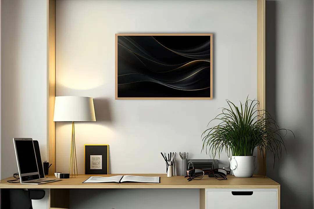 Metall Magnetboard mit hochwertigem Schwarze wellige Linien Gold Design
