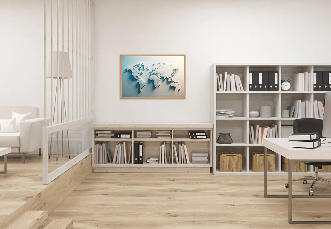Metall Magnetboard mit hochwertigem Weltkarte origami weiß Design