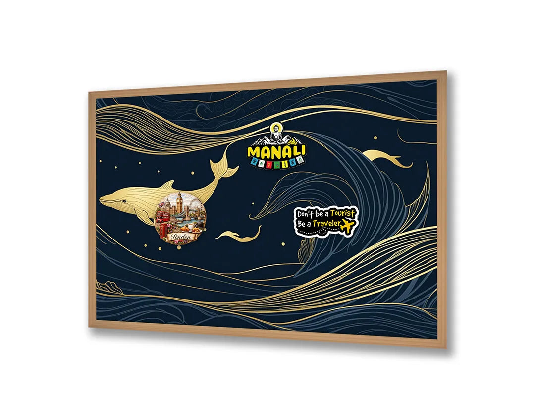 Metall Magnetboard mit hochwertigem Walvis Illustration Gold auf blau Design