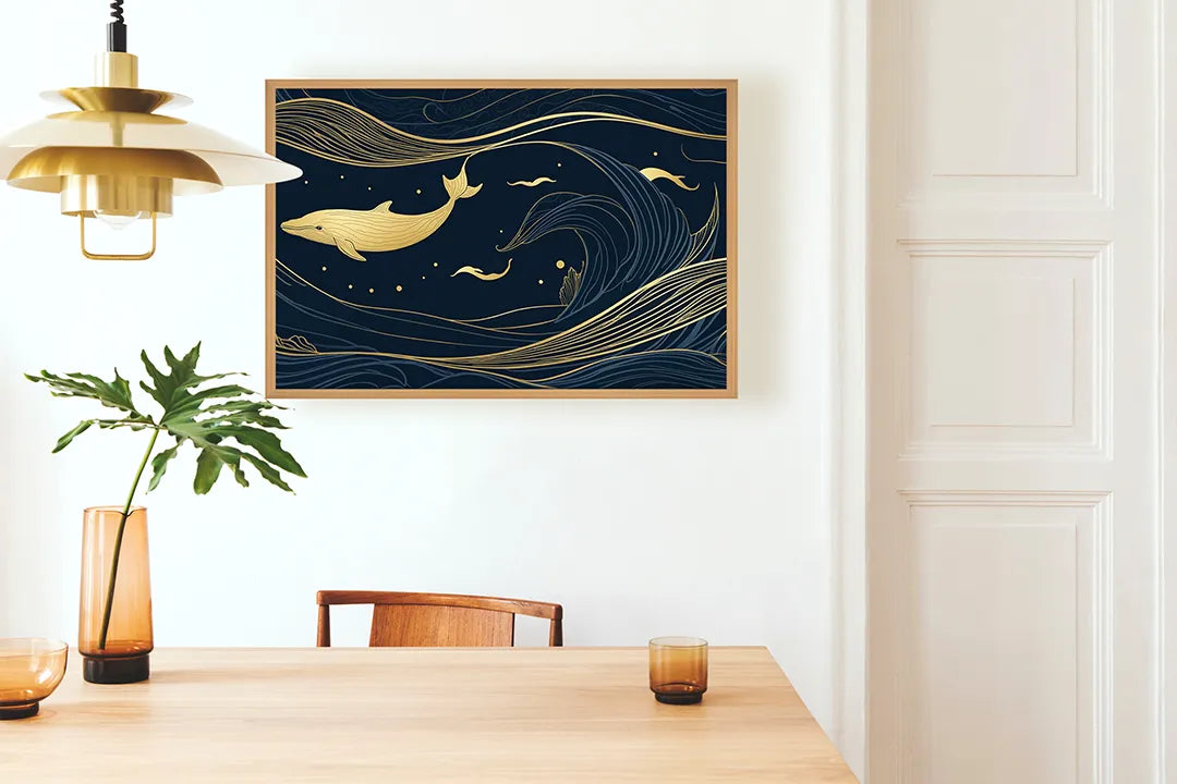Metall Magnetboard mit hochwertigem Walvis Illustration Gold auf blau Design