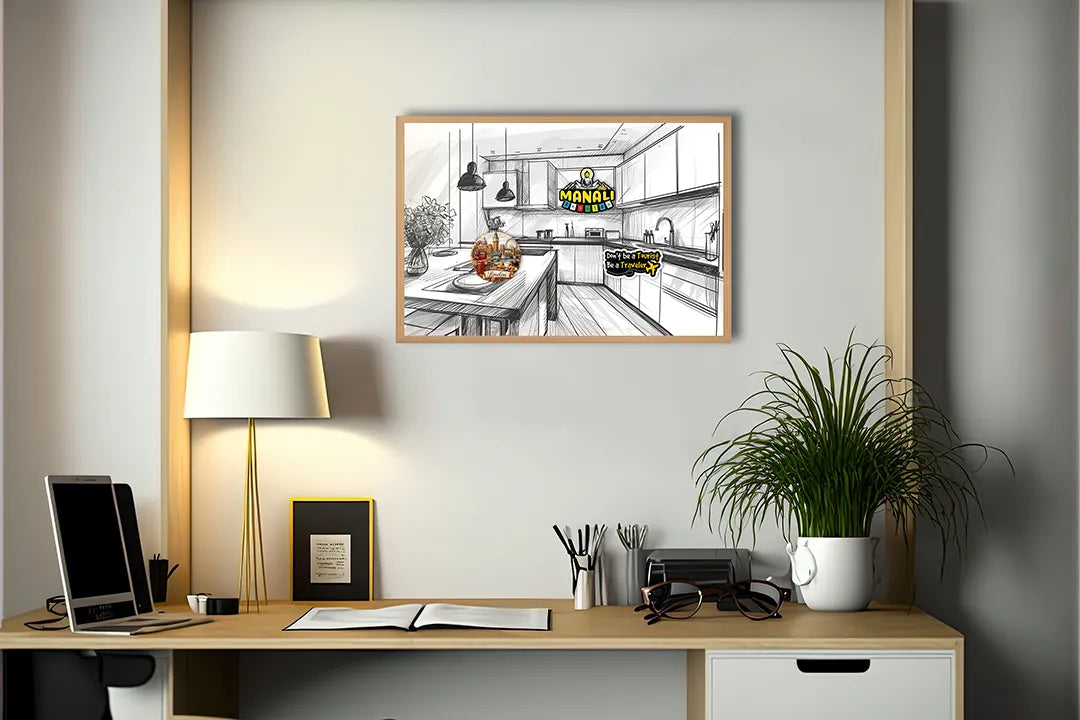 Metall Magnetboard mit hochwertigem Keuken Skizze schwarz weiß Design