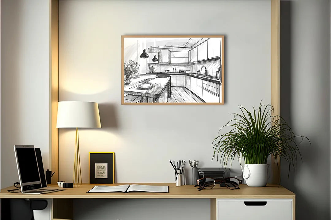 Metall Magnetboard mit hochwertigem Keuken Skizze schwarz weiß Design