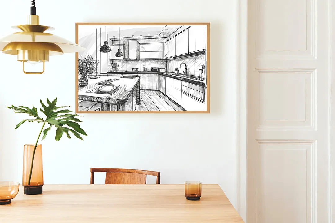 Metall Magnetboard mit hochwertigem Keuken Skizze schwarz weiß Design