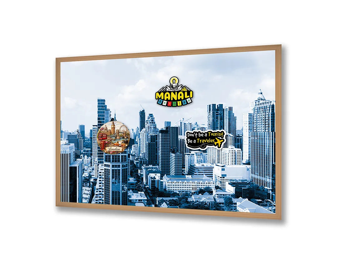 Metall Magnetboard mit hochwertigem Skyline stad in Winter Design