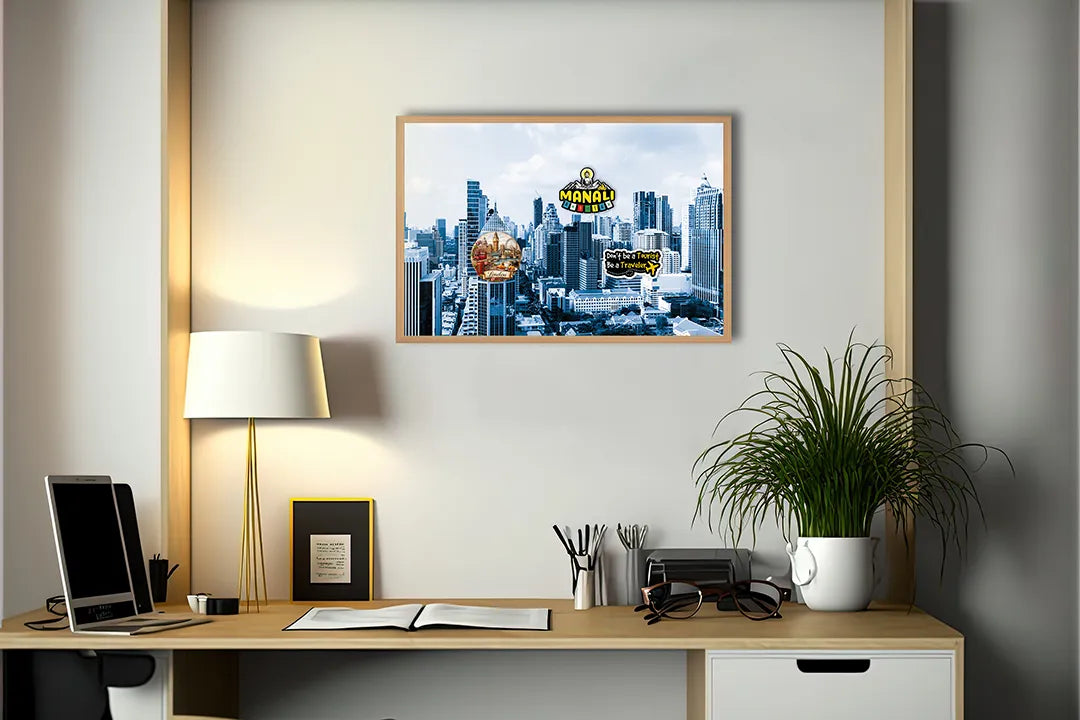 Metall Magnetboard mit hochwertigem Skyline stad in Winter Design