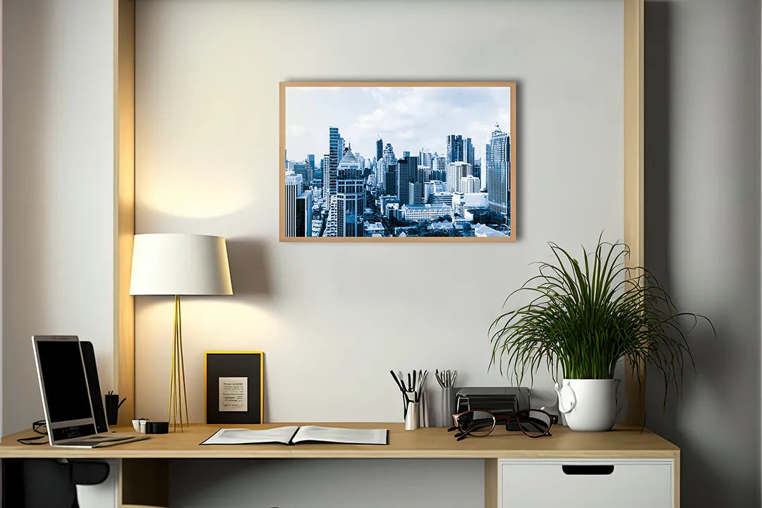 Metall Magnetboard mit hochwertigem Skyline stad in Winter Design