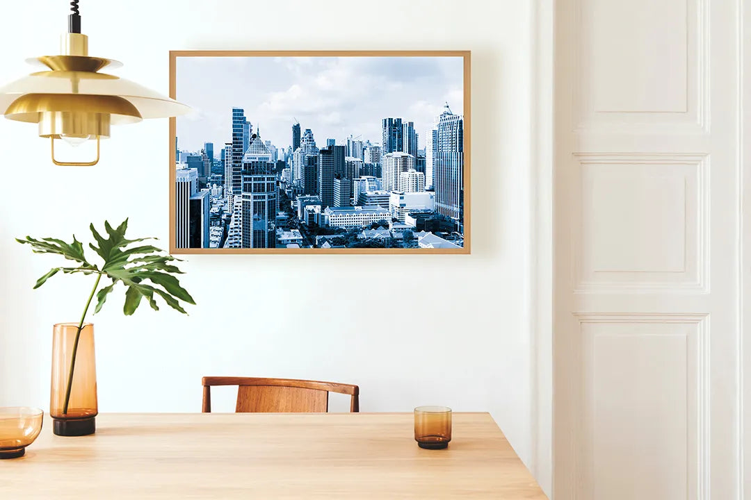 Metall Magnetboard mit hochwertigem Skyline stad in Winter Design