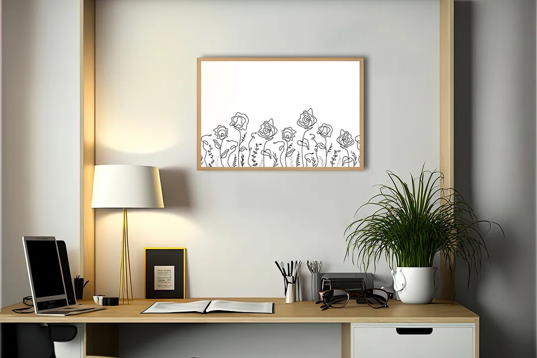 Metall Magnetboard mit hochwertigem Minimalistische Blumen Linienzeichnung Design