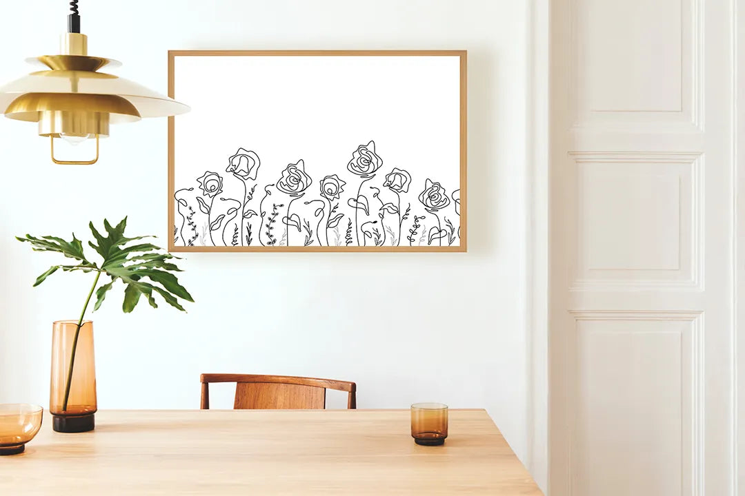Metall Magnetboard mit hochwertigem Minimalistische Blumen Linienzeichnung Design