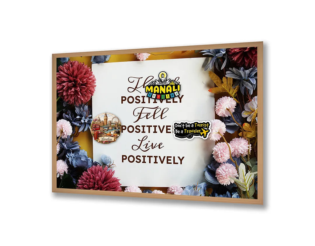 Metall Magnetboard mit hochwertigem Think positive Text Blumen Design