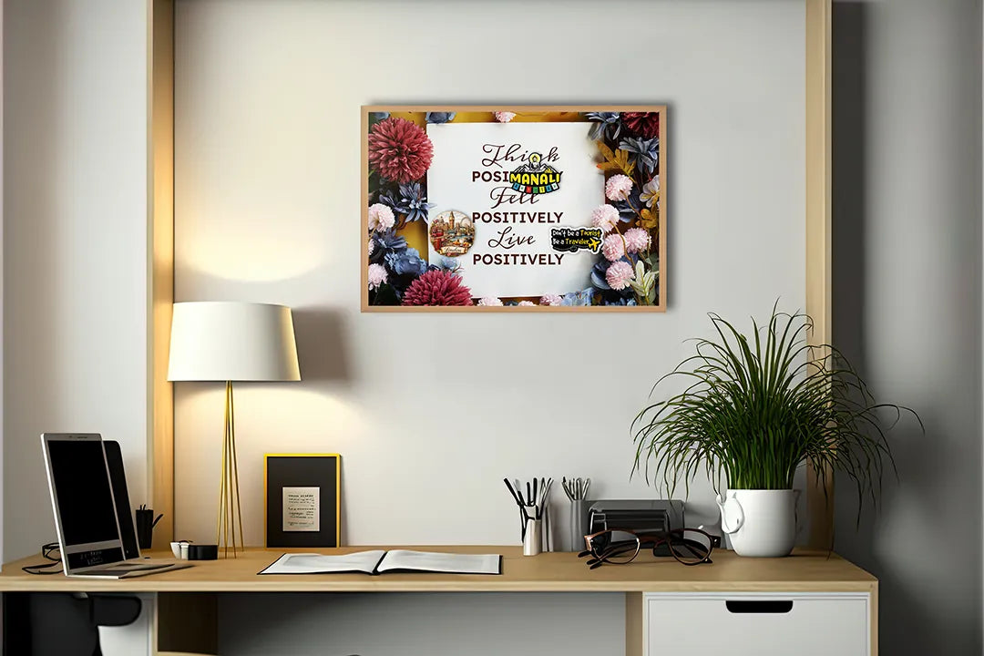 Metall Magnetboard mit hochwertigem Think positive Text Blumen Design