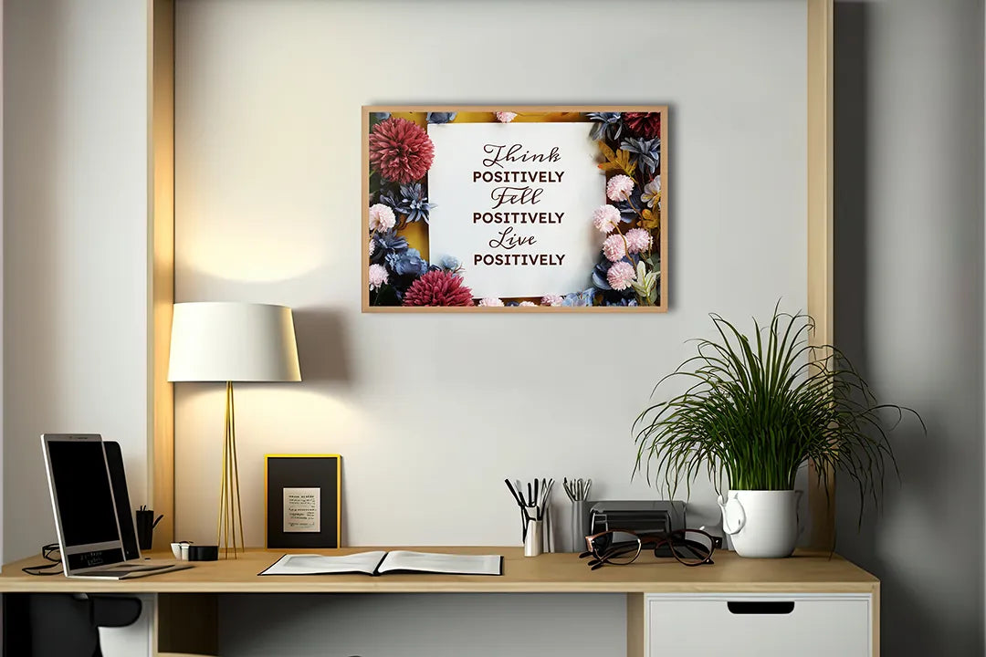 Metall Magnetboard mit hochwertigem Think positive Text Blumen Design