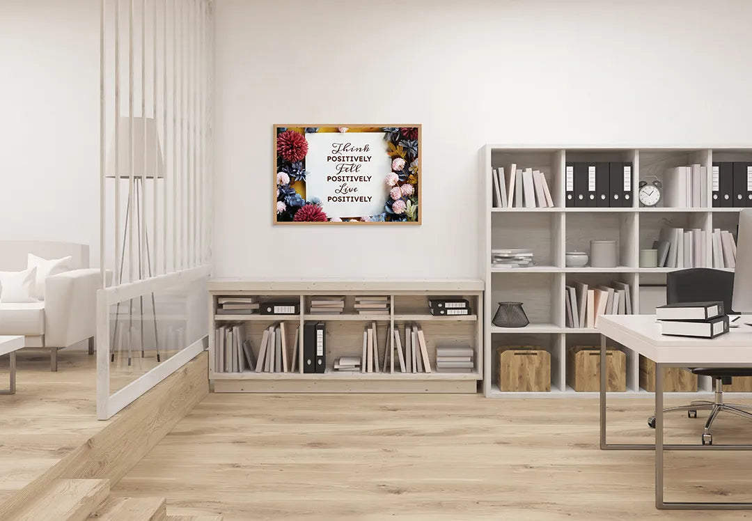 Metall Magnetboard mit hochwertigem Think positive Text Blumen Design