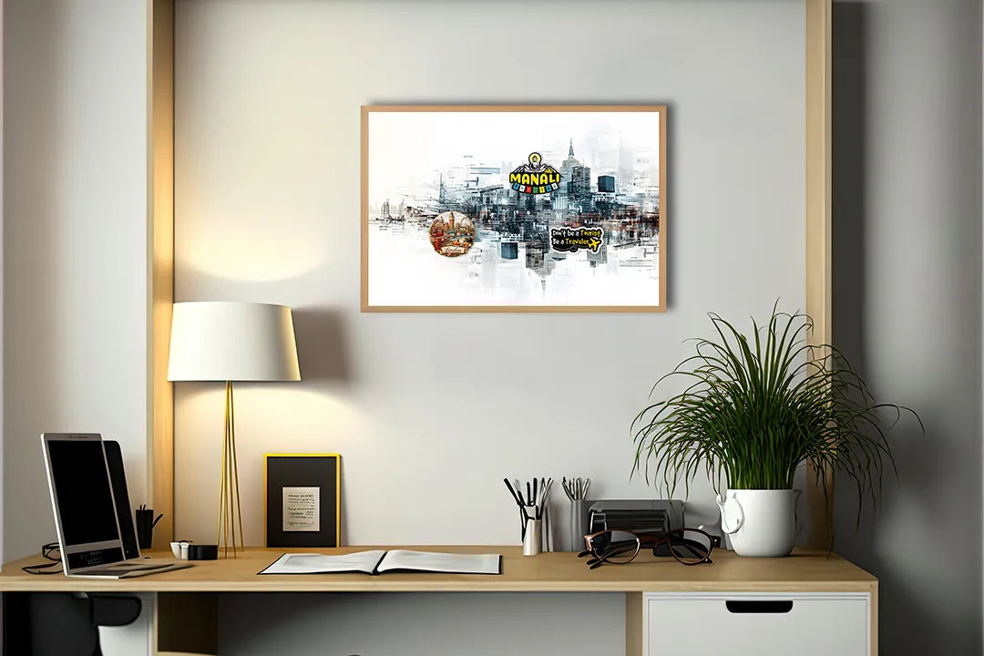 Metall Magnetboard mit hochwertigem Stad Skyline Aquarell Design