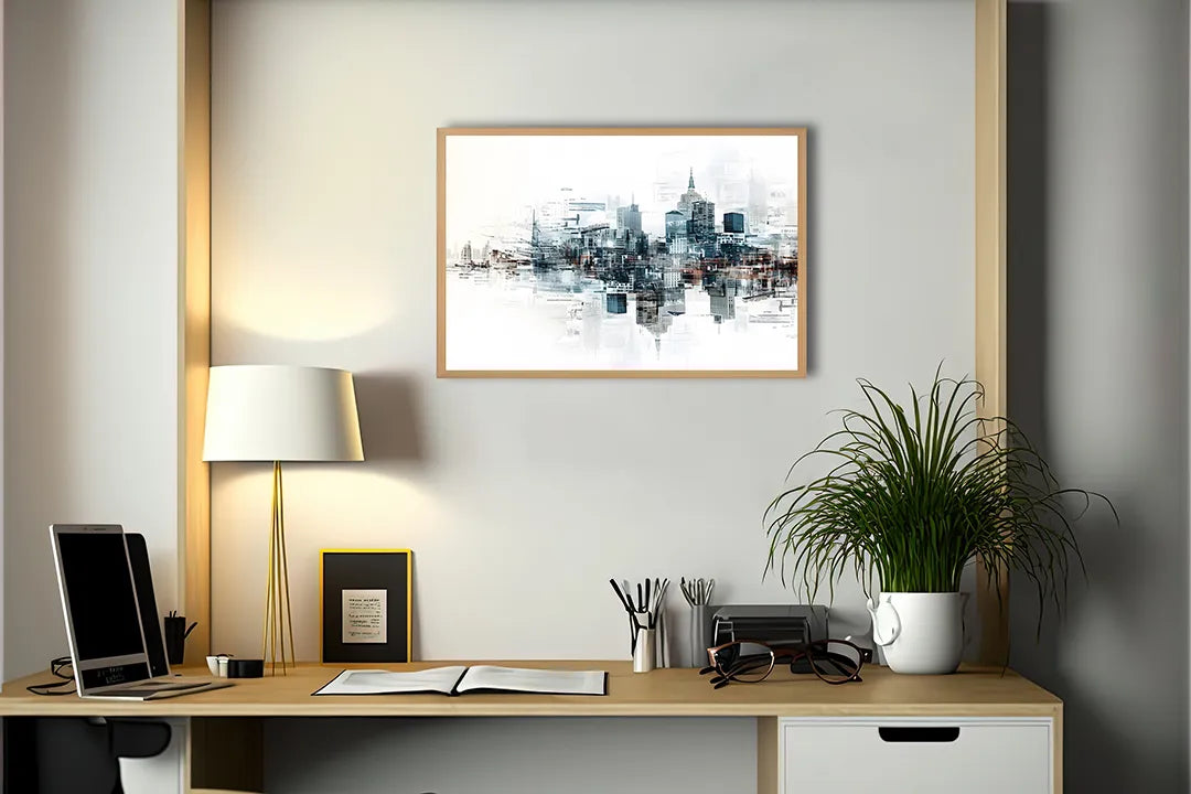 Metall Magnetboard mit hochwertigem Stad Skyline Aquarell Design