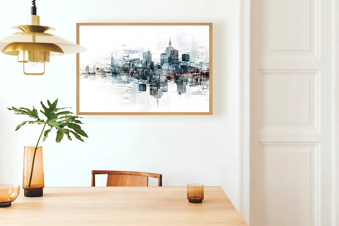 Metall Magnetboard mit hochwertigem Stad Skyline Aquarell Design