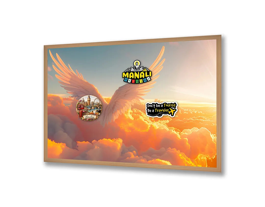 Metall Magnetboard mit hochwertigem Goldene vleugels in Wolken Design