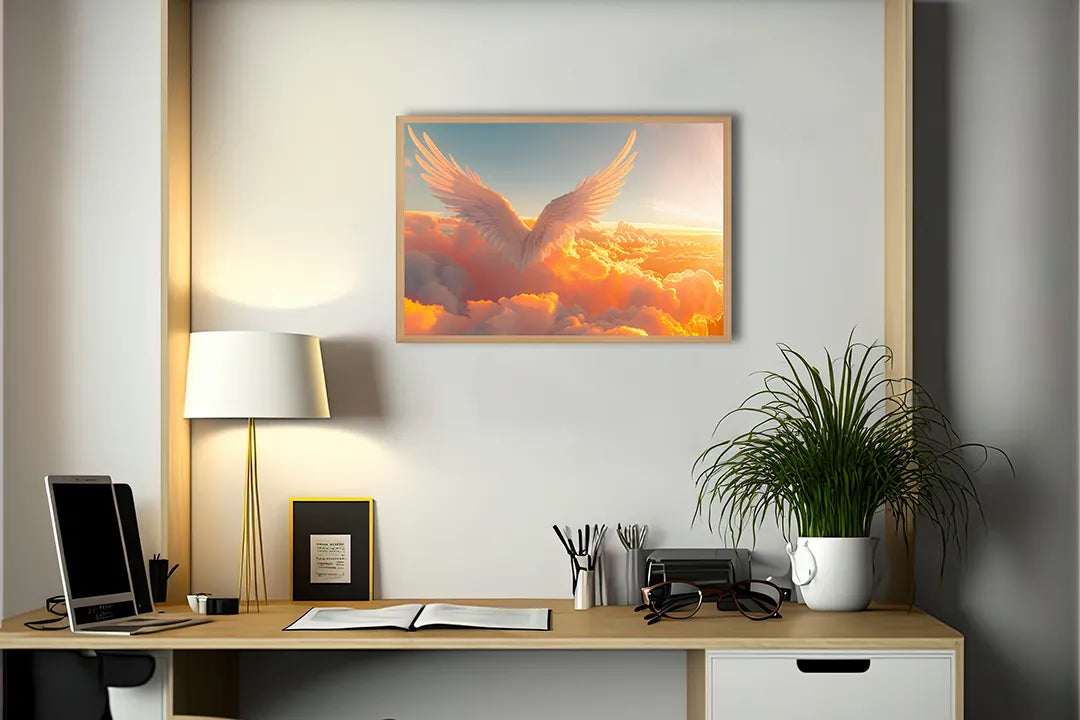 Metall Magnetboard mit hochwertigem Goldene vleugels in Wolken Design