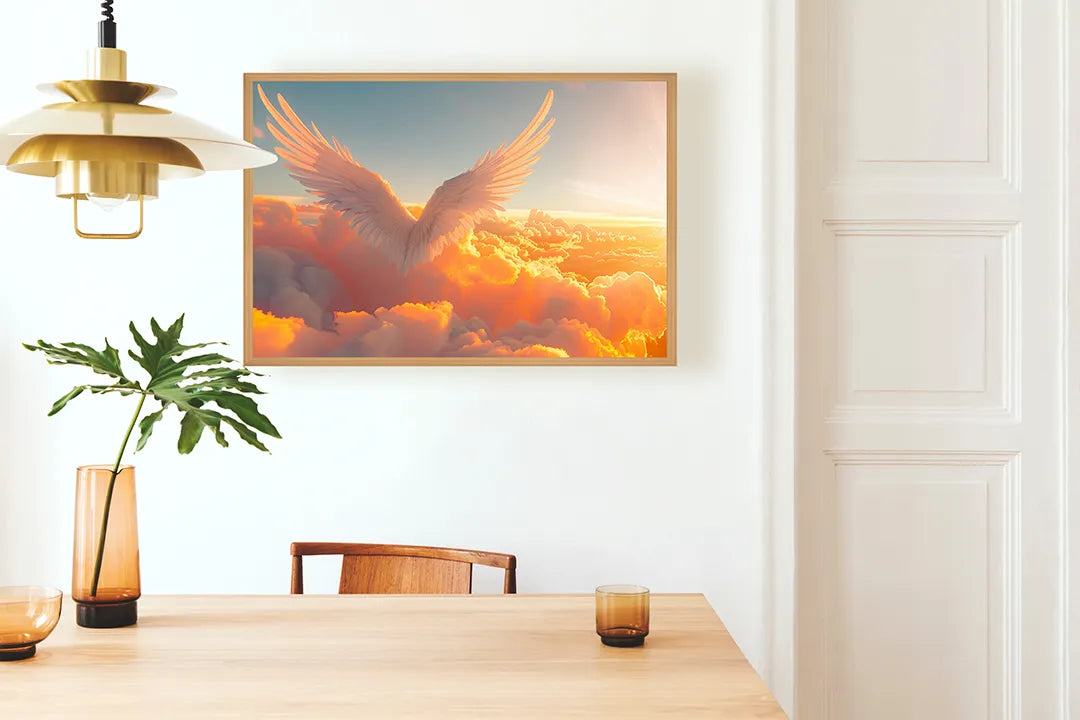 Metall Magnetboard mit hochwertigem Goldene vleugels in Wolken Design