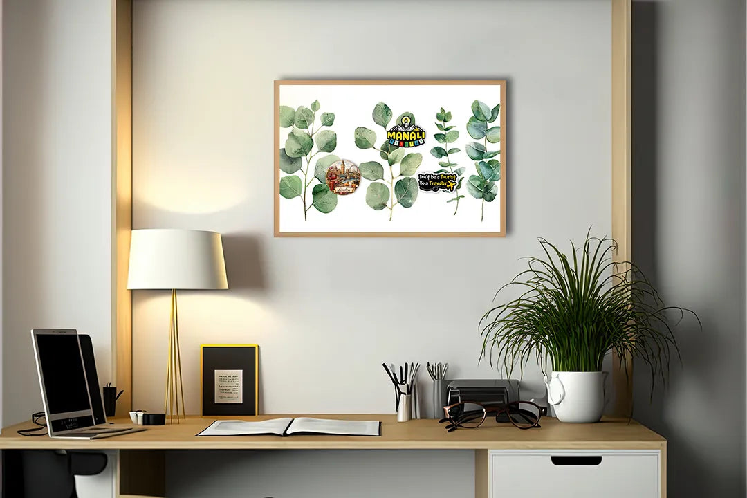 Metall Magnetboard mit hochwertigem Eucalyptus Blätter Aquarell Design