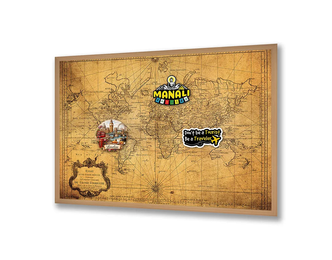 Metall Magnetboard mit hochwertigem Verweerde Vintage Weltkarte Design