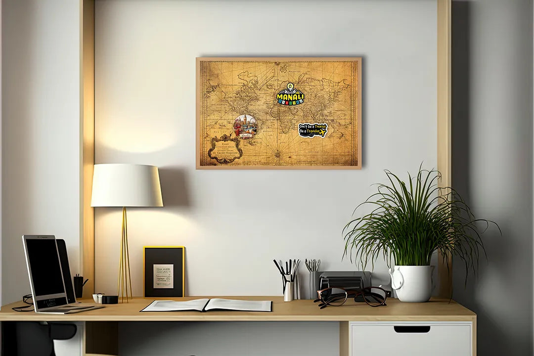 Metall Magnetboard mit hochwertigem Verweerde Vintage Weltkarte Design