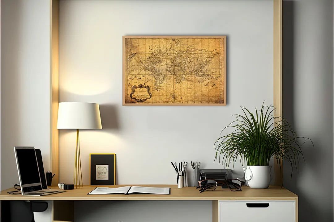 Metall Magnetboard mit hochwertigem Verweerde Vintage Weltkarte Design