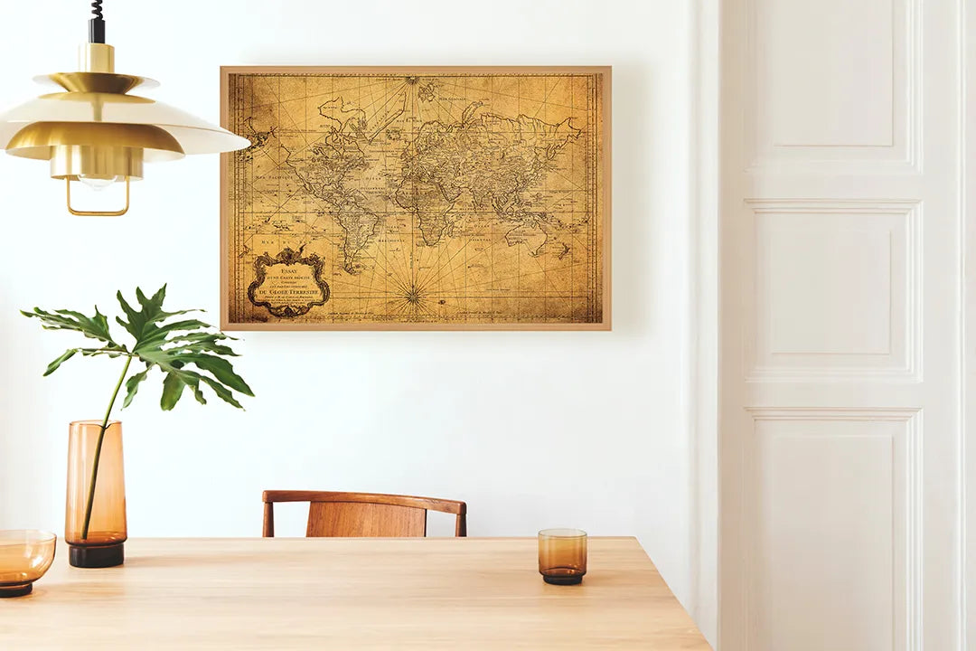 Metall Magnetboard mit hochwertigem Verweerde Vintage Weltkarte Design