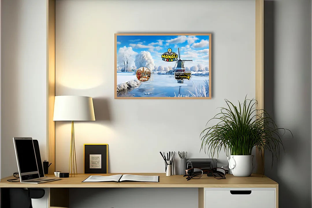 Metall Magnetboard mit hochwertigem Winterlandschap molen Design