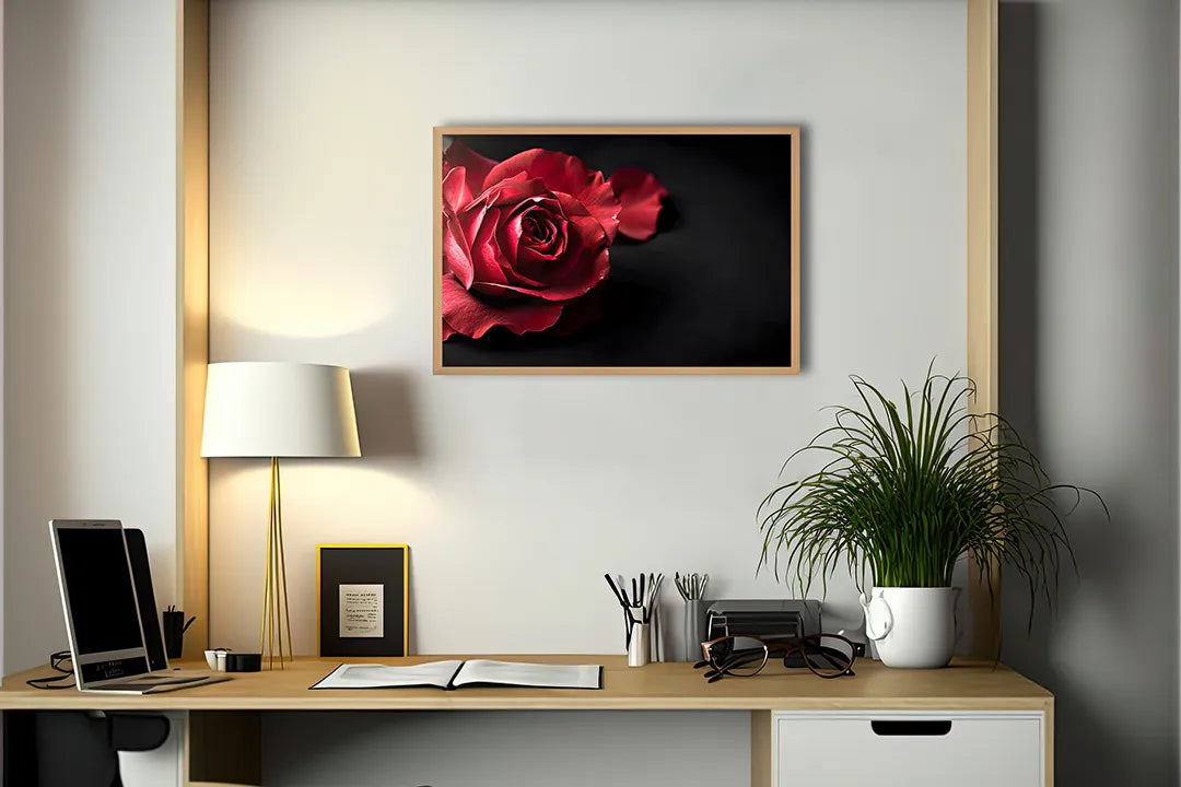 Metall Magnetboard mit hochwertigem Rote Rose auf schwarz Design
