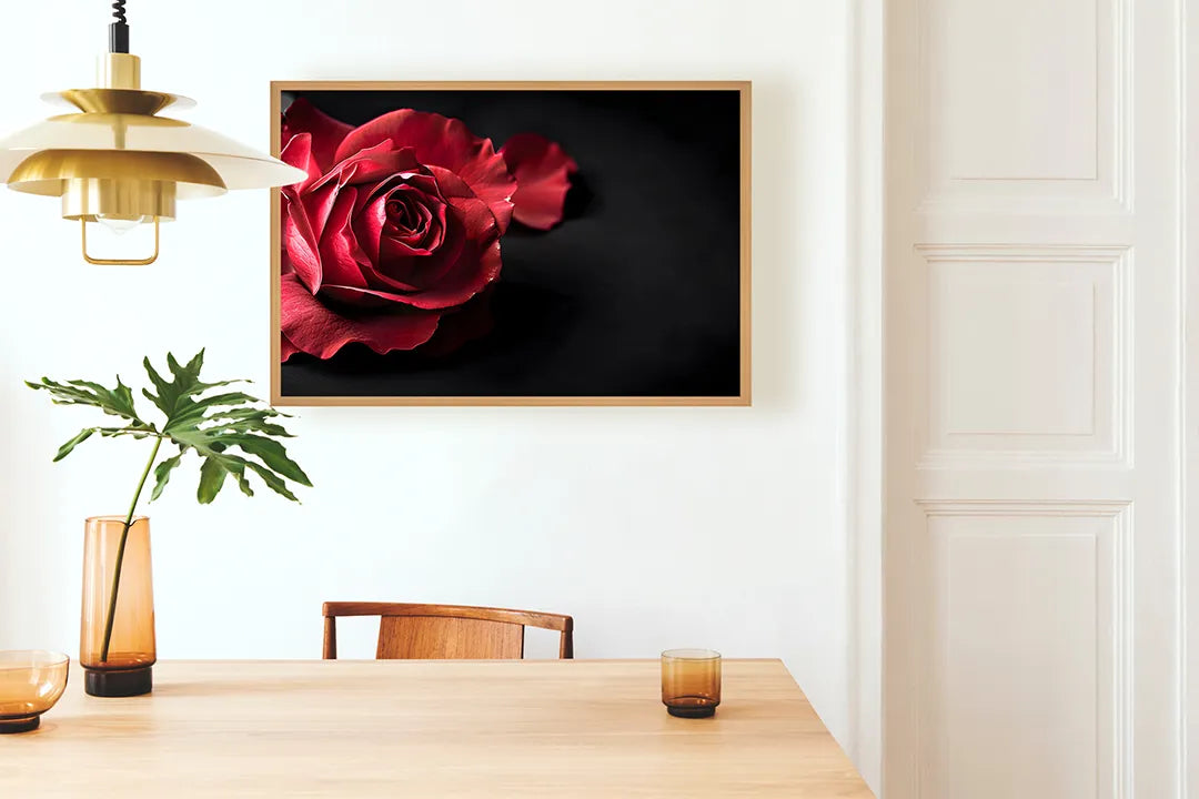 Metall Magnetboard mit hochwertigem Rote Rose auf schwarz Design