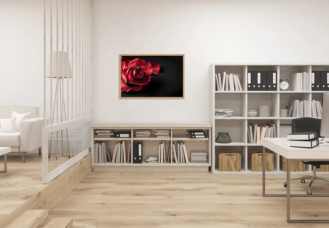 Metall Magnetboard mit hochwertigem Rote Rose auf schwarz Design