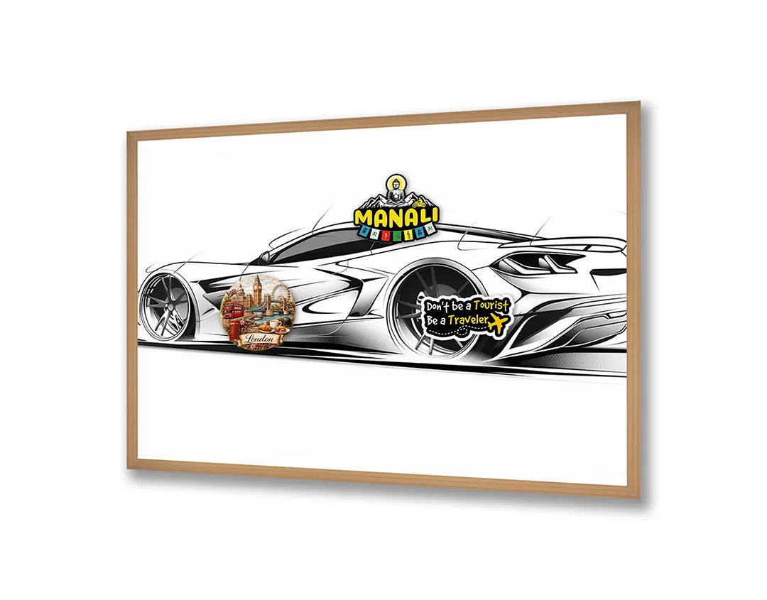 Metall Magnetboard mit hochwertigem Sportwagen Skizze zijaanzicht Design