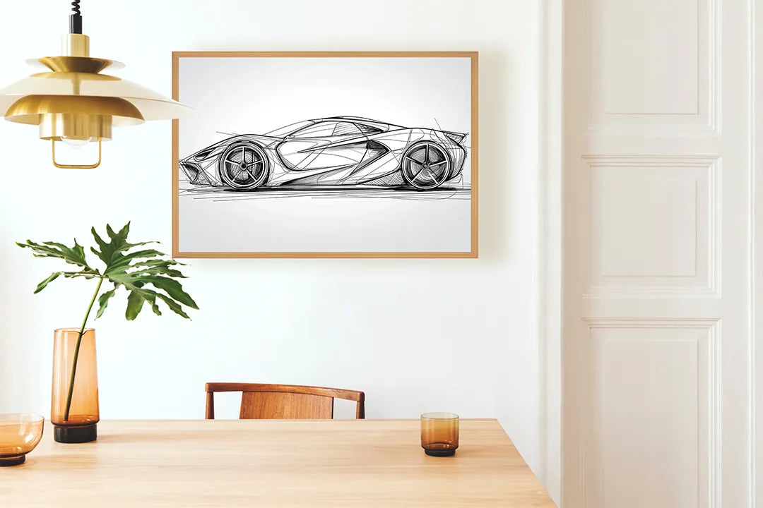 Metall Magnetboard mit hochwertigem Sportwagen Skizze vooraanzicht Design