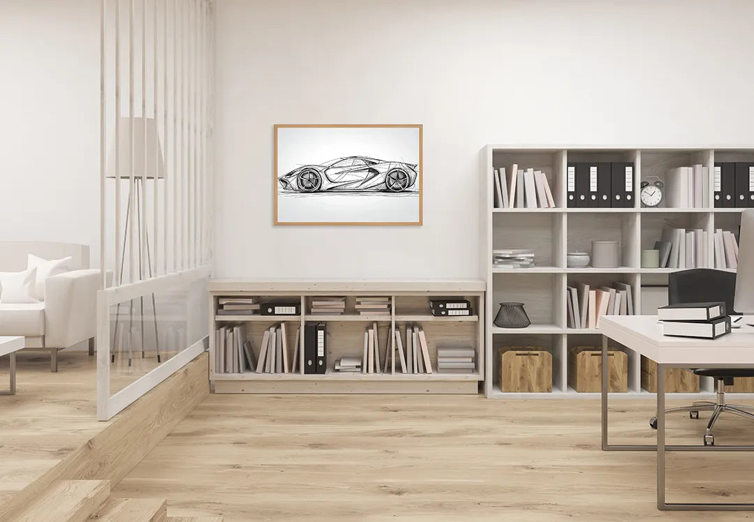 Metall Magnetboard mit hochwertigem Sportwagen Skizze vooraanzicht Design